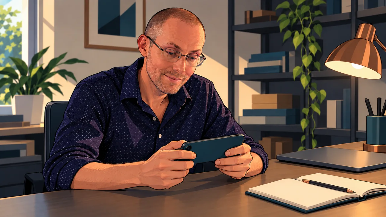 Andrew Wall playtesting CORPO, illustrated in the game’s style.
